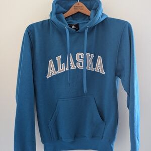 Travel Destination ALASKA Brushed Fleece Hoodie Sweatshirt Men's Women's S Blue